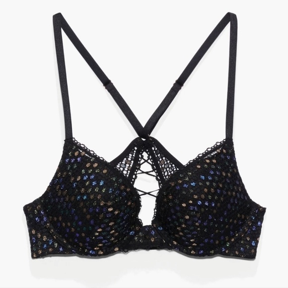 Savage X Fenty Disco Night Iridescent Racerback Underwire Bra 40D New Push Up - Picture 1 of 10